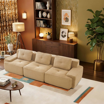 Modern 3-Seater Modular Sofa with Corduroy Upholstery, Tufted Design, No Assembly，Deep Cushioned Seating for Living Room