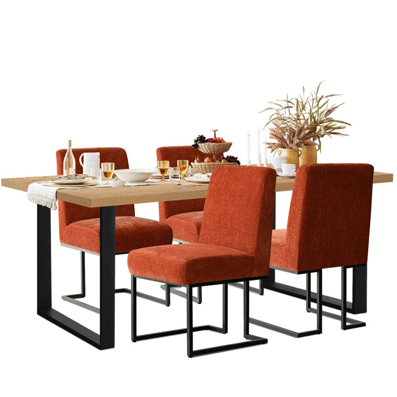Cederick 4-Person Dining Set with Rectangular Table, Natural, Orange