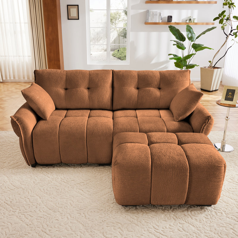 Canapé moderne en chenille 2 places avec repose-pieds, 3, Orange brûlé