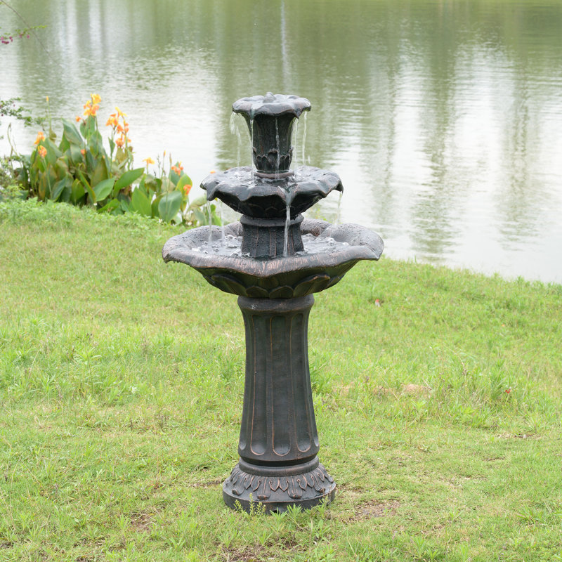 Fontaine d'extérieur 38 "à 3 niveaux avec douche à oiseaux et pompe réglable