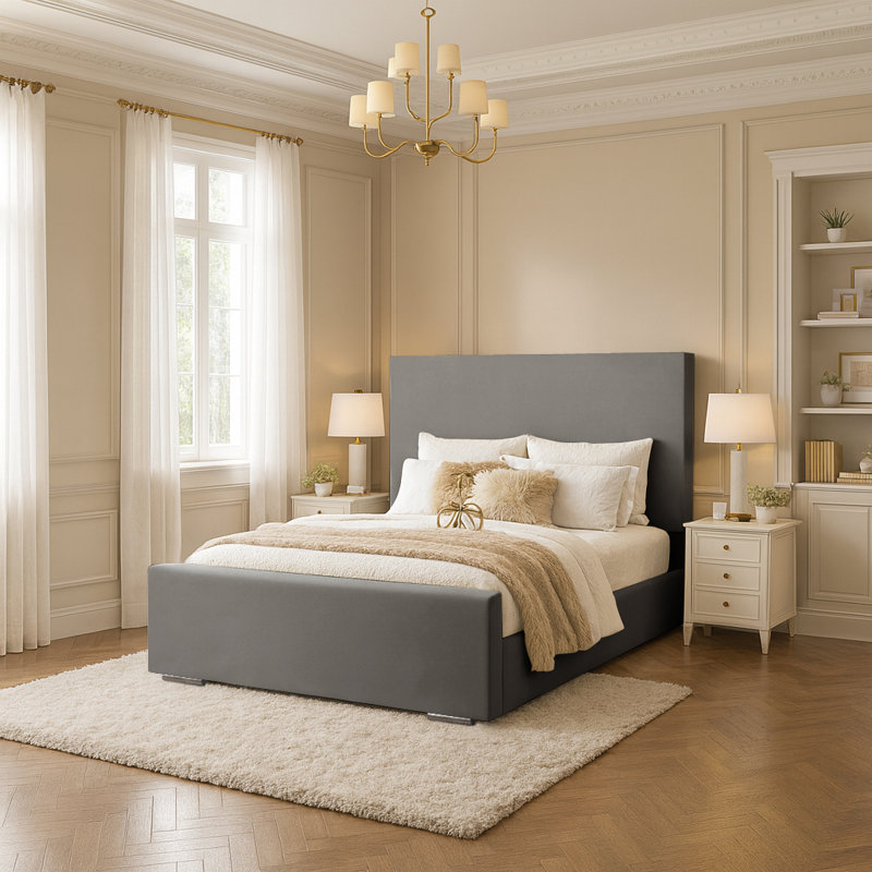 Prisila Upholstered Bed, Double (4'6), Grey