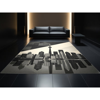 Tapis gris moelleux et doux à motif géométrique moderne Burnham Toronto Skyline