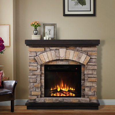 Laspisa 36.02" W Freestanding Electric Fireplace and Mantel Package