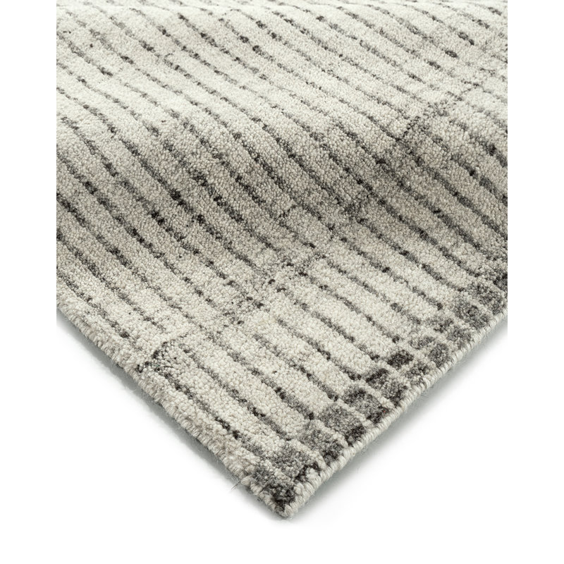 Organic Hand Knotted Striped Area Rug in White/Gray, Rectangle 12' x 15'