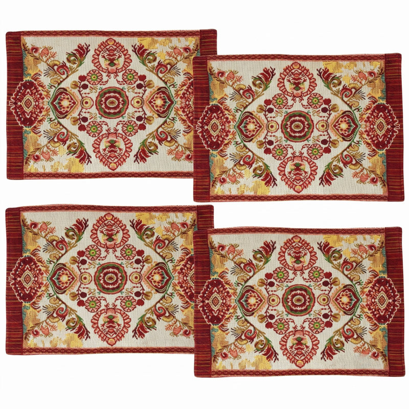 Ensemble de 4 napperons réversibles en tapisserie tissée ornée, style rococo élégant - Idéal pour la décoration d'automne, l'Action de grâce et les repas de tous les jours (33 x 48 cm).