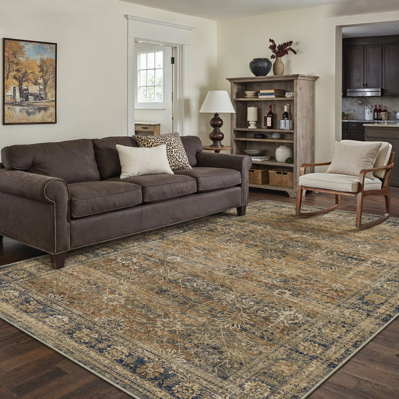 Tapis brun lavable avec envers antidérapant Ladonya, Rectangle 5 pi x 7 pi