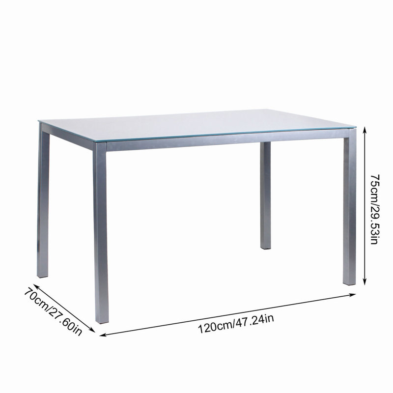 Emmye Glass Top Metal Base Dining Table, Grey