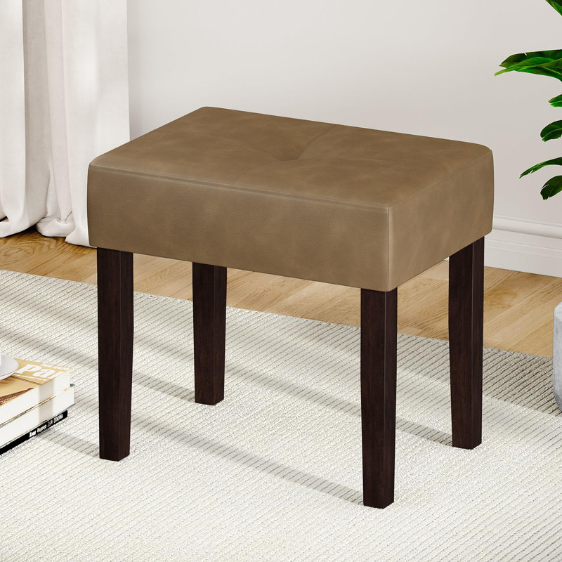 Tabouret de repose-pieds rectangulaire en cuir Nakendra, Brun, H 17,9 po x l 18,7 po x P 12,9 po