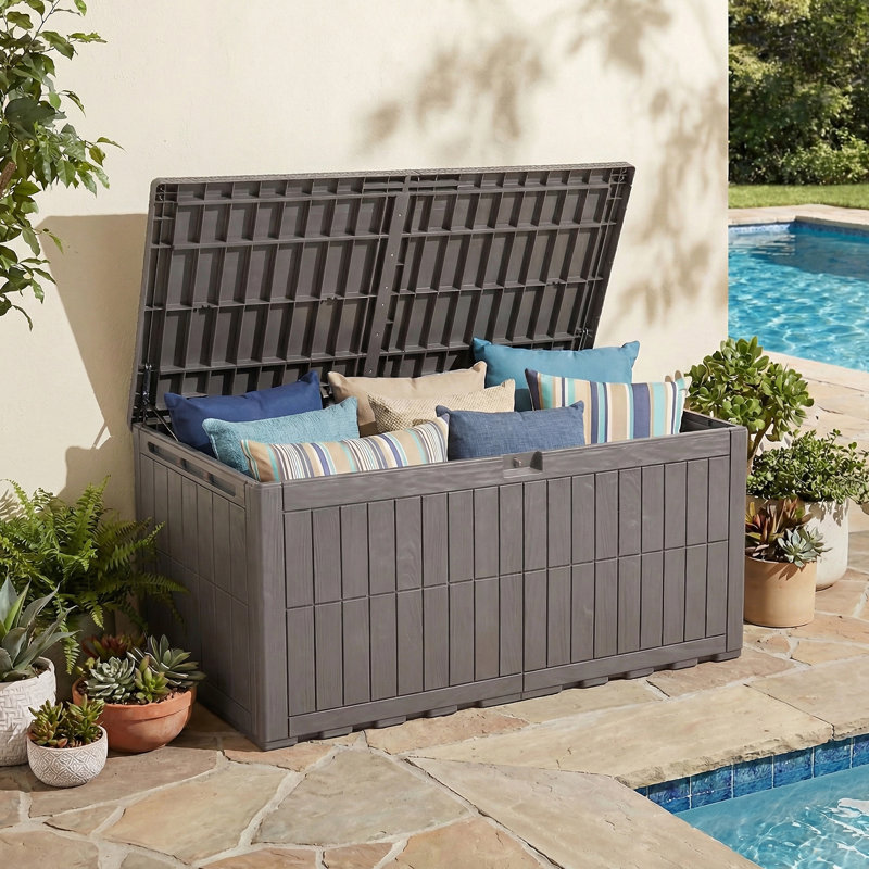 Balconera 200 Gallon Water Resistant Deck Box With Lock, Light Brown, 200