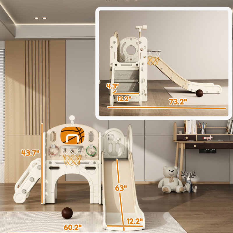 Glissade sécuritaire et interactive: conception 7 en 1 avec télescope, cerceau, anneau de lancer, grimpeur, tunnel, boîte de rangement, développe des compétences sociales pour les enfants de 6 ans: amusant