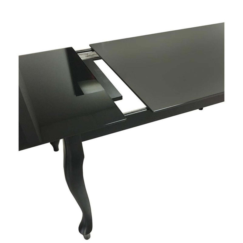 McQuilkin Extendable Glass Top Solid Wood Base Dining Table, Black, Black