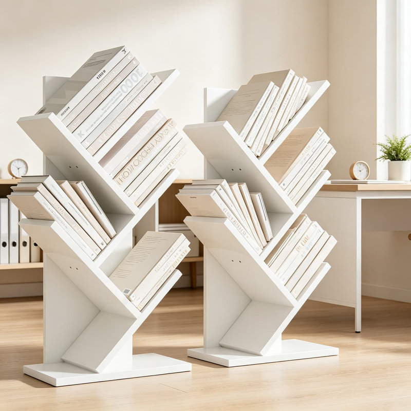 Bibliothèque moderne en forme d'arbre avec tablette ouverte pour salon, bureau, chambre, bibliothèque étroite en bois pour livres, films, CD, magazines et décoration