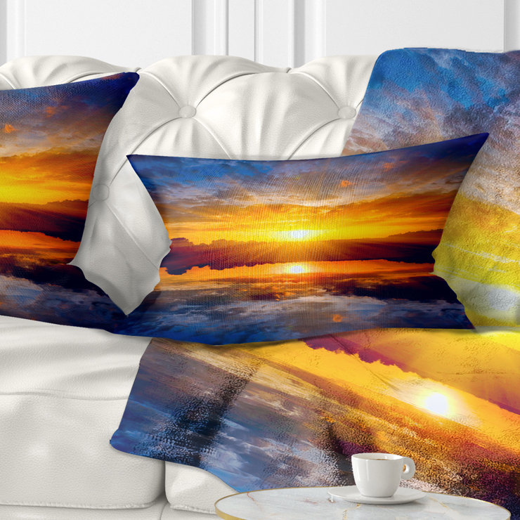Coussin de mer brillant coucher de soleil, 18 po x 18 po, Coussin décoratif