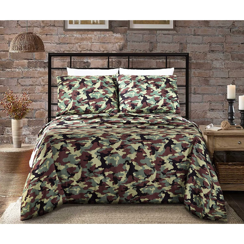 Microfiber Camouflage Sheet Set, Twin Sheet Set with 2 Additional Pieces, Green/Brown/Black