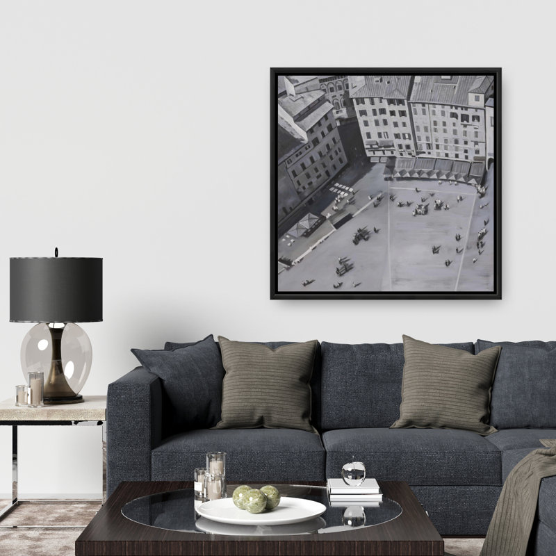 Piazza del Campo in Italie - Toile encadrée grise pour la décoration intérieure