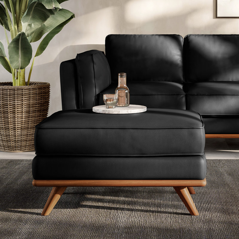 Shanteka 31" Leather Ottoman, Noir, noir, noir, noir