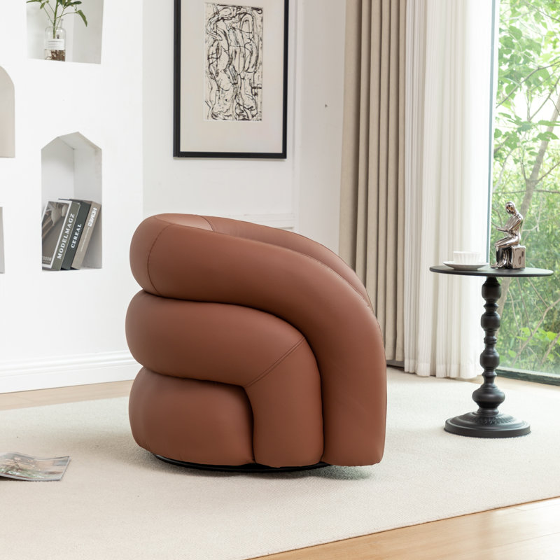 Coyle Upholstered Swivel Barrel Chair, Brown