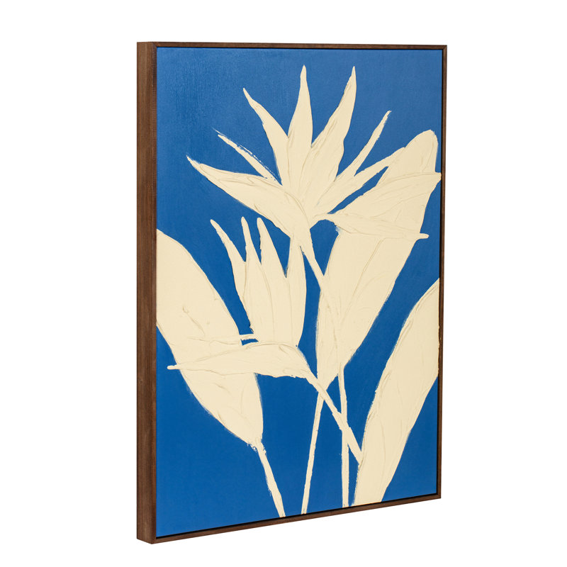 Blue and Beige Bird of Paradise Framed Painting