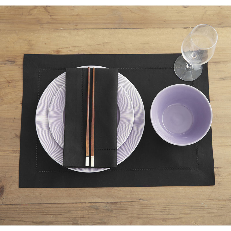 Cotton Linen Hemstitch - 100% Pure Placemats, Black