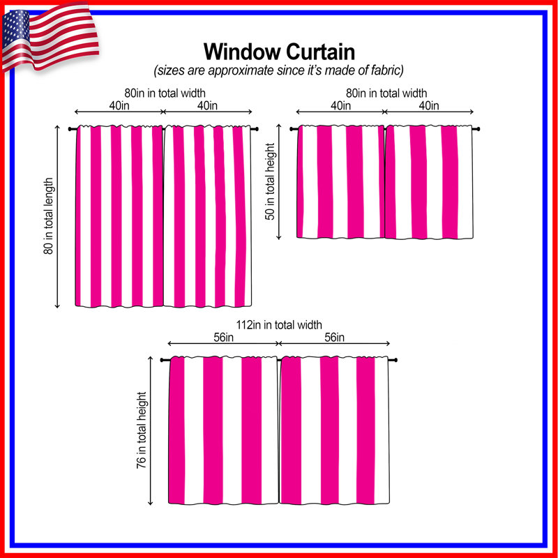 Pink White Stripes Window Curtains Stripes Sheer & Room Darkening - 2 Panels, 40 po x 50 po - 2 panneaux
