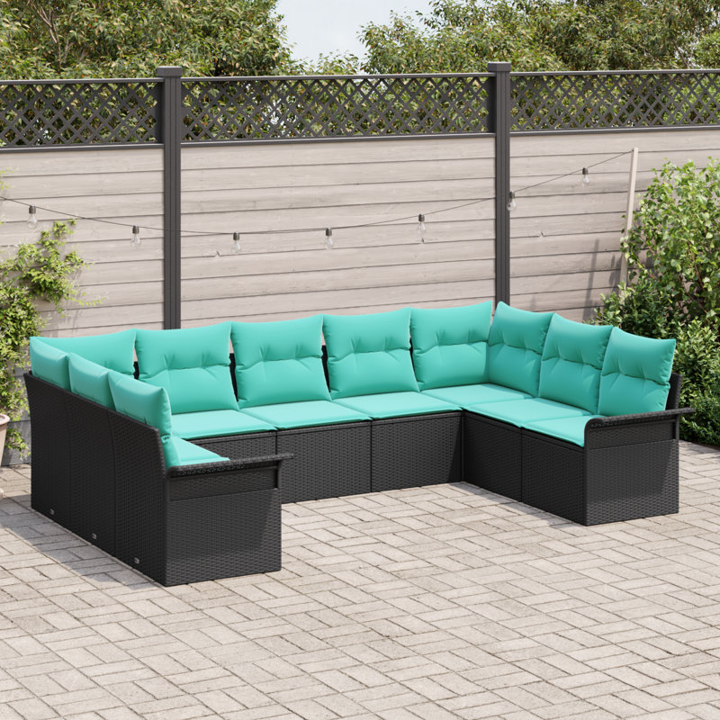 Ensemble de canapé de jardin avec coussin 9 pièces vidaXL, Structure noire / Coussin bleu
