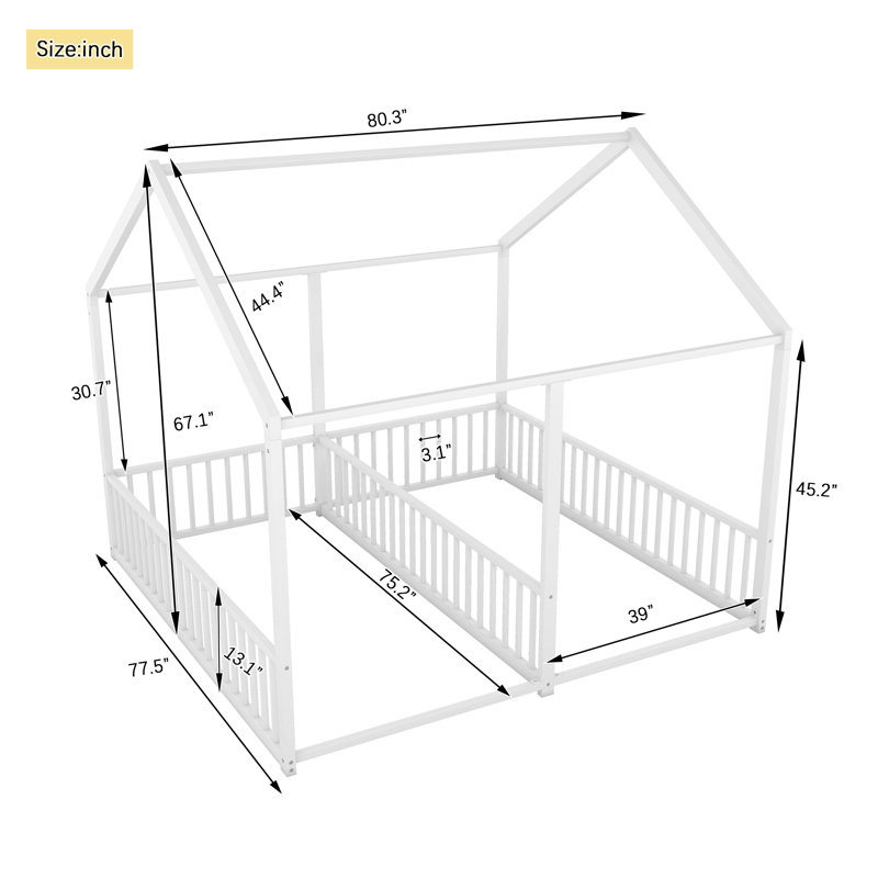 House Platform Beds,Shared Beds, Antique White
