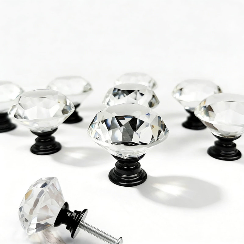 6 Pack Crystal Glass Cabinet Knobs, Diamond Shape Drawer Pulls For Kitchen Cabinets, Dresser, Wardrobe, And Cupboard Hardware Handles