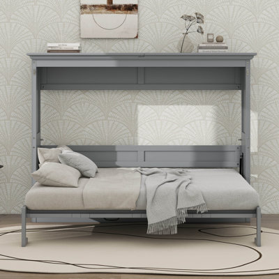 Lit escamotable horizontal, cadre de lit escamotable mural escamotable avec bureau hydraulique, lit plateforme avec armoire en bois pouvant être plié en bureau