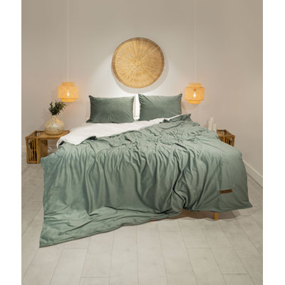 Ensemble de housse de couette luxueuse double, 100% coton, vert | Comprend une housse de couette de 78,7 x 86,6 pouces et 2 taies d'oreiller (11,8 x 19,7 pouces et 16,9 x 16,9 pouces) | 243 fils, fermeture à boutons, lavable à la machine, décoration intérieure élégante