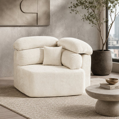 Fauteuil d'appoint simple 53 po moderne crème, canapé modulaire pentagonal avec coussin élégant
