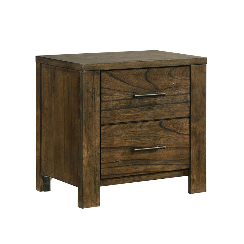 Rustique, finition chêne, table de chevet à 2 tiroirs, pièce décorative de chambre à coucher, chêne brossé, poignées de bar brun foncé, sans assemblage, placage, chambre à coucher en bois, surface,