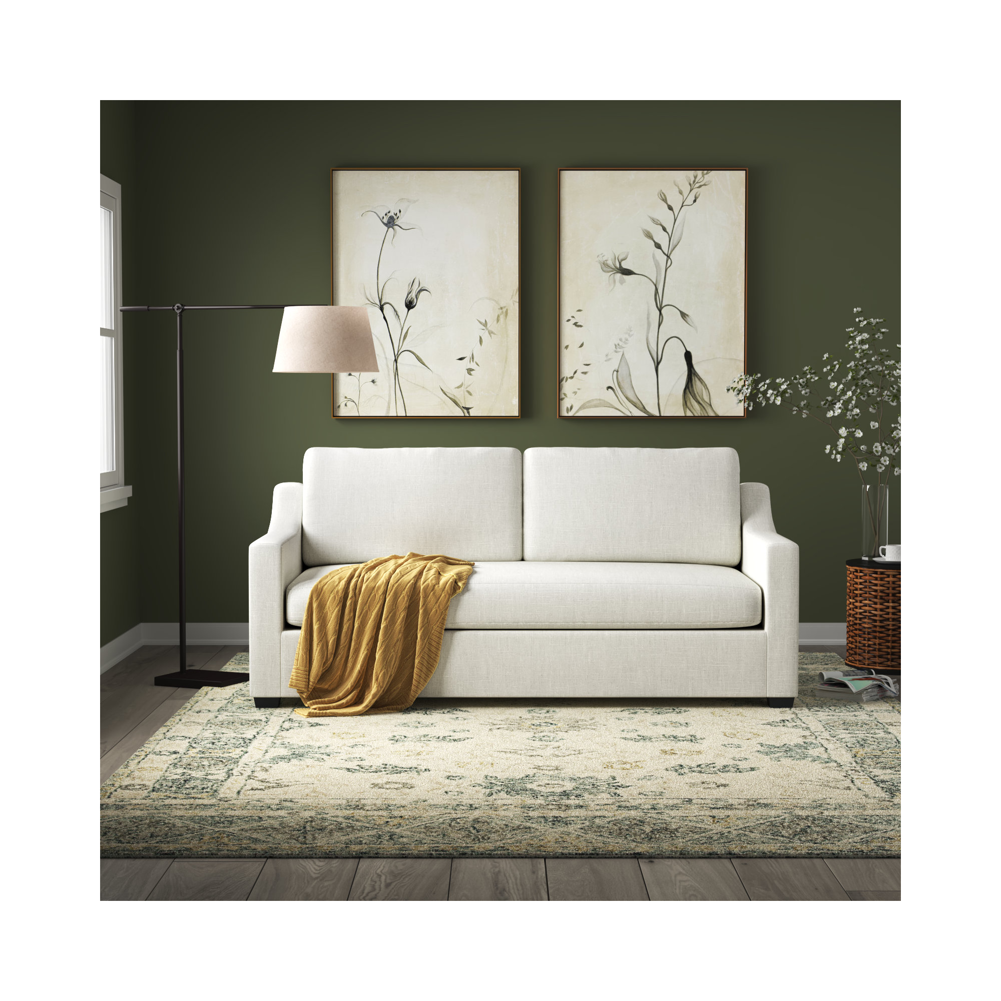 Cranbrook 88'' Upholstered Sofa, Lena Off White Performance Linen Blend