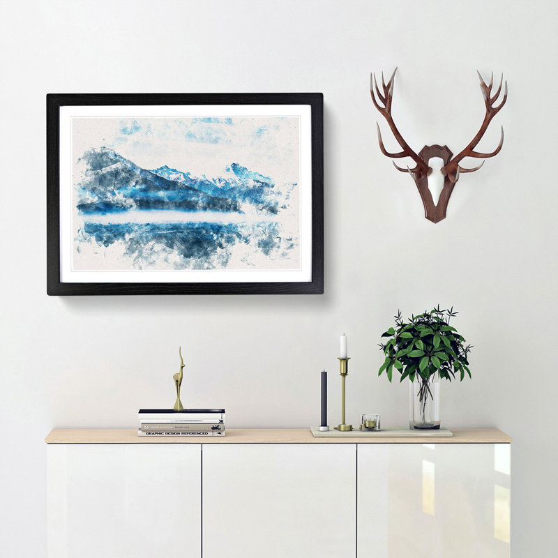 Snow Covered Mountains - Picture Frame Graphic Art Print, 45cm H x 63cm W x 2cm D, Black Framed