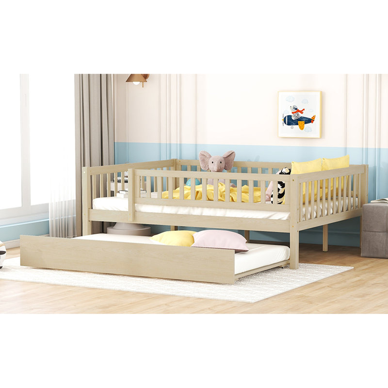 Natural Wood Full Size Daybed With Trundle And Safe Fence Guardrails. Enhances Bedroom Decor. Strong Stable. Assembly Instructions Supplied Guardrails - Finish. Provides Extra Sleeping Space. Frame.