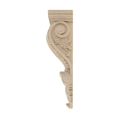10-1/8 in x 3-1/8 in x 2-5/8 in Unfinished Hand Carved Solid Acanthus Leaf Wood Corbel