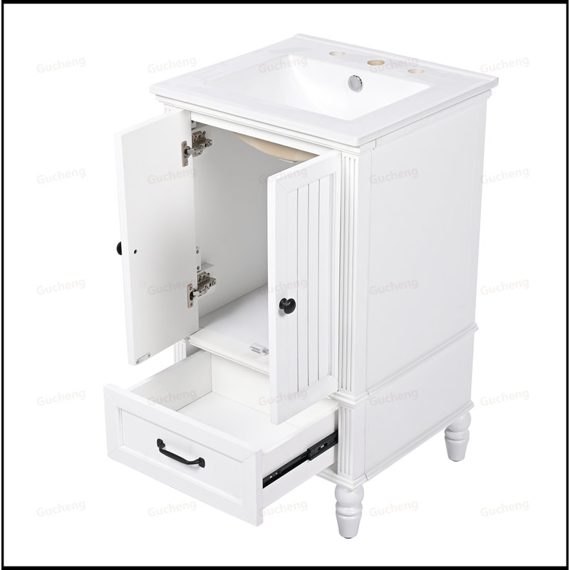 Petit meuble-lavabo avec lavabo et patins réglables, Blanc