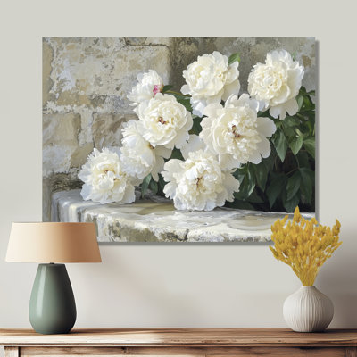 Pivoines près de la ferme, puits I - reproduction d'art traditionnelle en métal, pivoines, décoration murale en métal