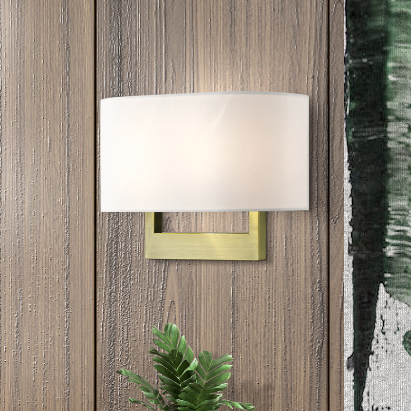 Rakhee Flush Mounted Sconce, Antique Brass, White, 9.5" H x 15" W x 3.95" D