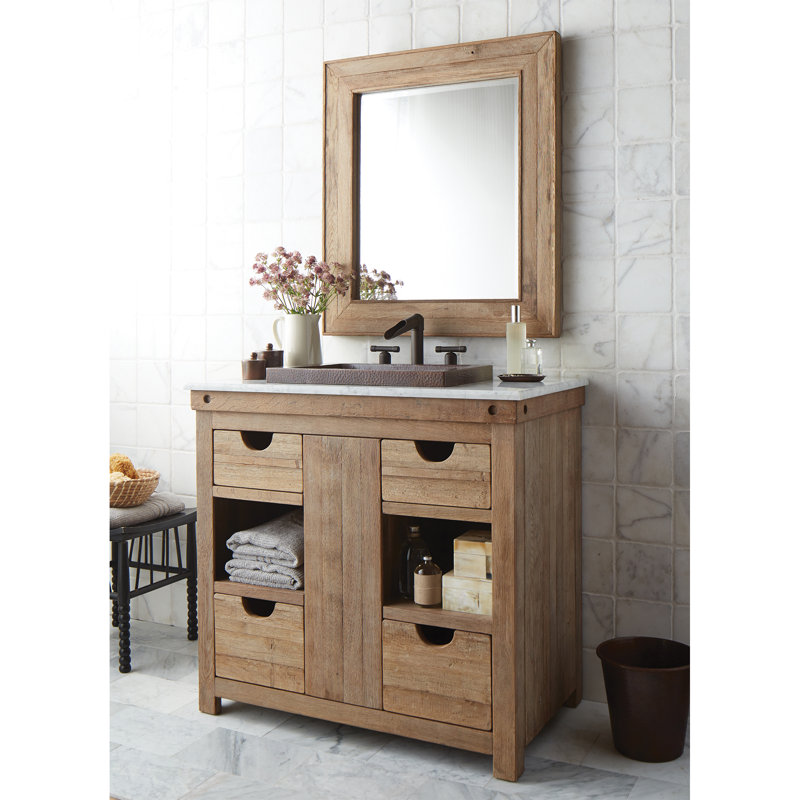 Vintner Rustic Beveled Bathroom Mirror, Noir