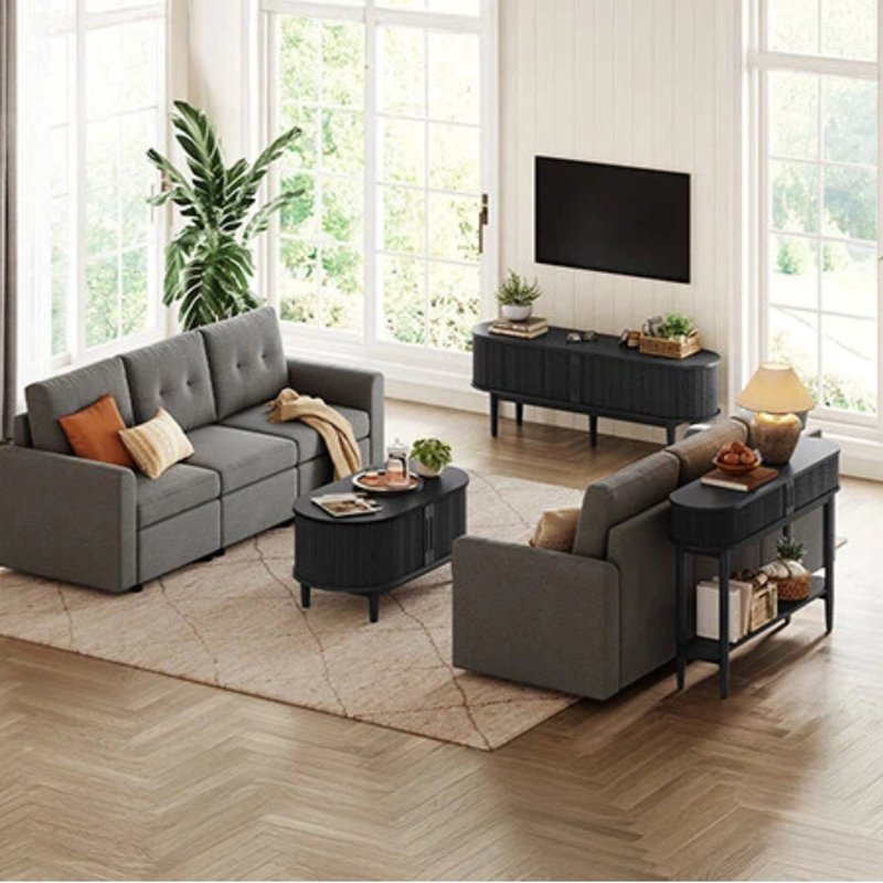 Imboden 3-Piece Flute Living Room Table Set , Black