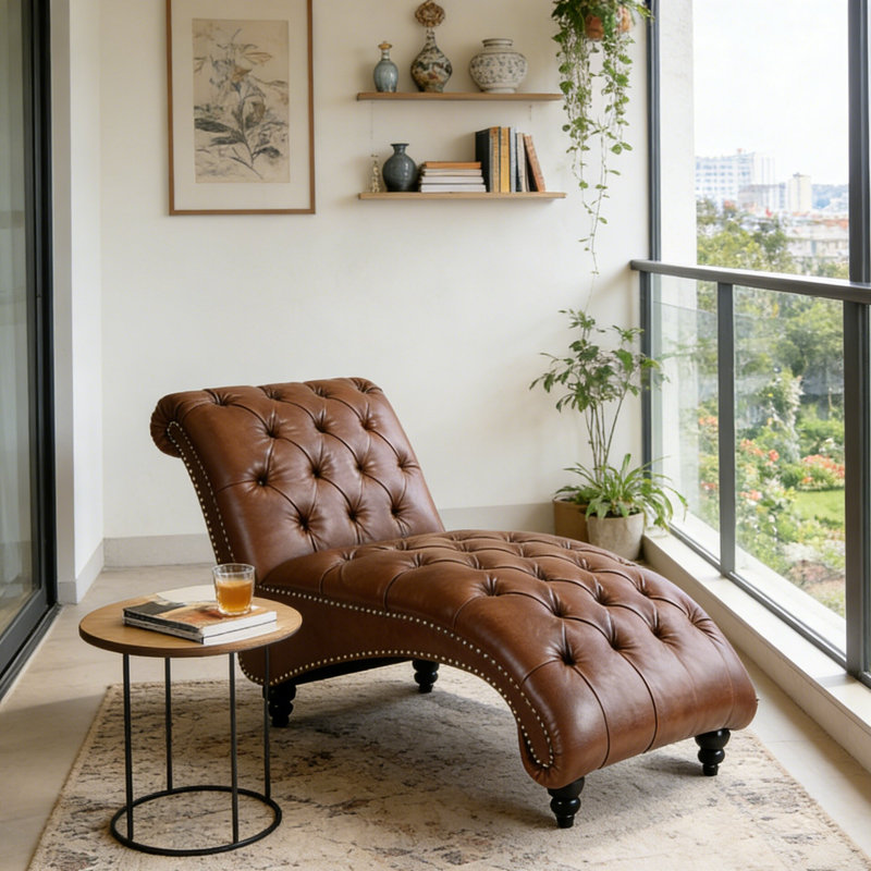 Chaise longue rembourrée Danilyn, Similicuir brun