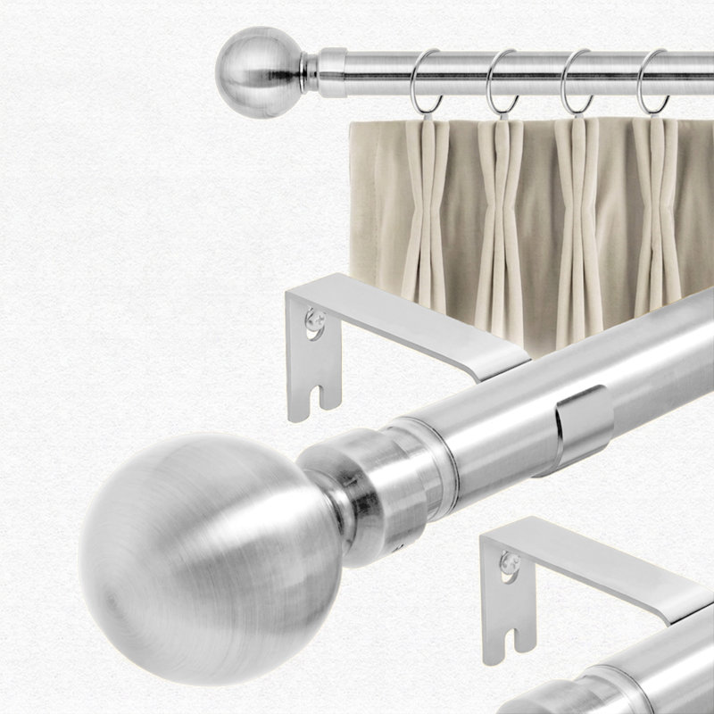 Adjustable Plain Metal Ball Curtain Rod, 120-210 Cm, Chrome