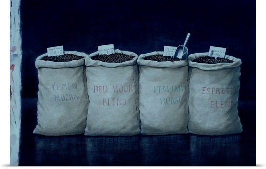 «Ankeus Coffee Sacks, 1990» par Lincoln Seligman, reproduction d'art, H 24 po x l 36 po x P 1,5 po, Toile