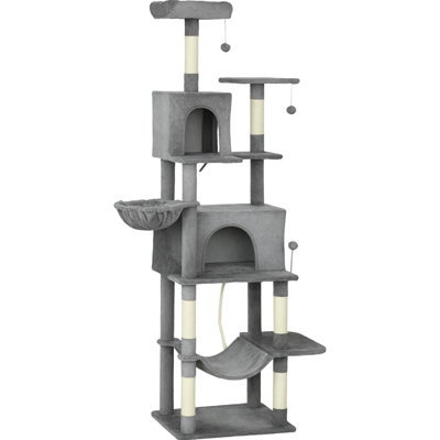 79.5" High Cat Tree With Cozy Beds And Jumping Spots For Energetic Cats, Scratch Posts To Save Furniture, - Tip Strap Ensures Stability, Dark Gray Tone Offering Multiple Platforms Hideouts 2 3