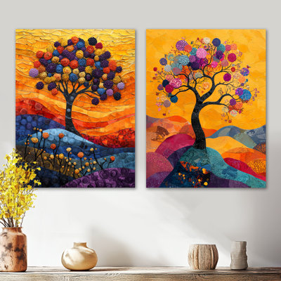 Décoration murale en métal orange 2 branches de Folklore orange - Arbre de vie jaune