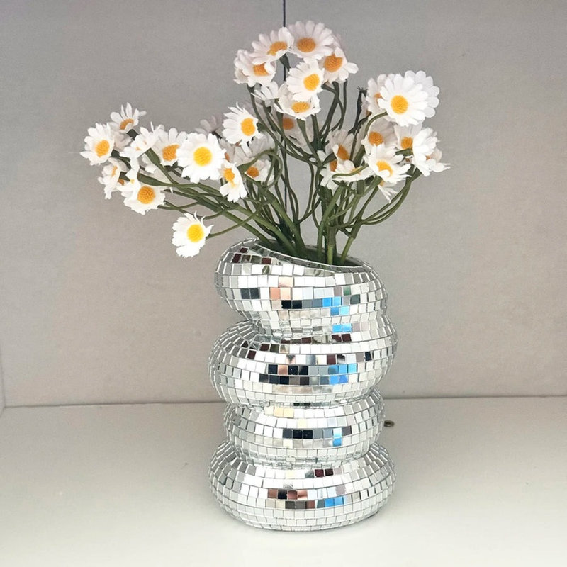 Vase en verre spirale argenté
