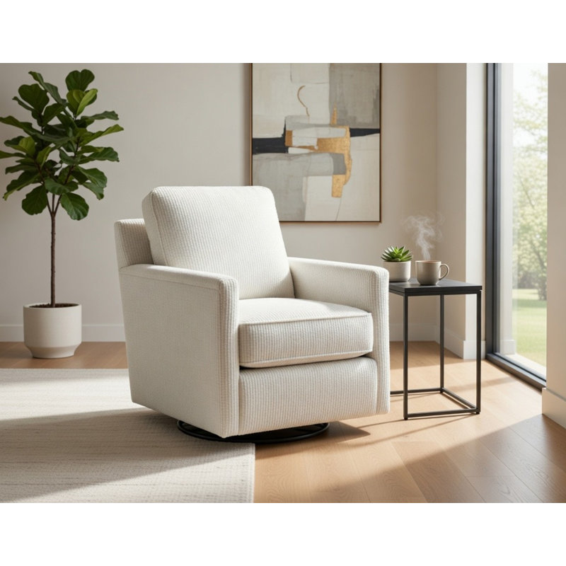 Fauteuil pivotant en coton et polyester Poof, Mélange de polyester crème