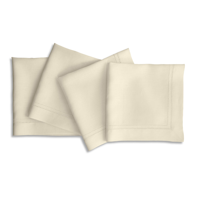 Linen Double Hemstitch - 100% Pue Linen Dinner Napkins, Ivory