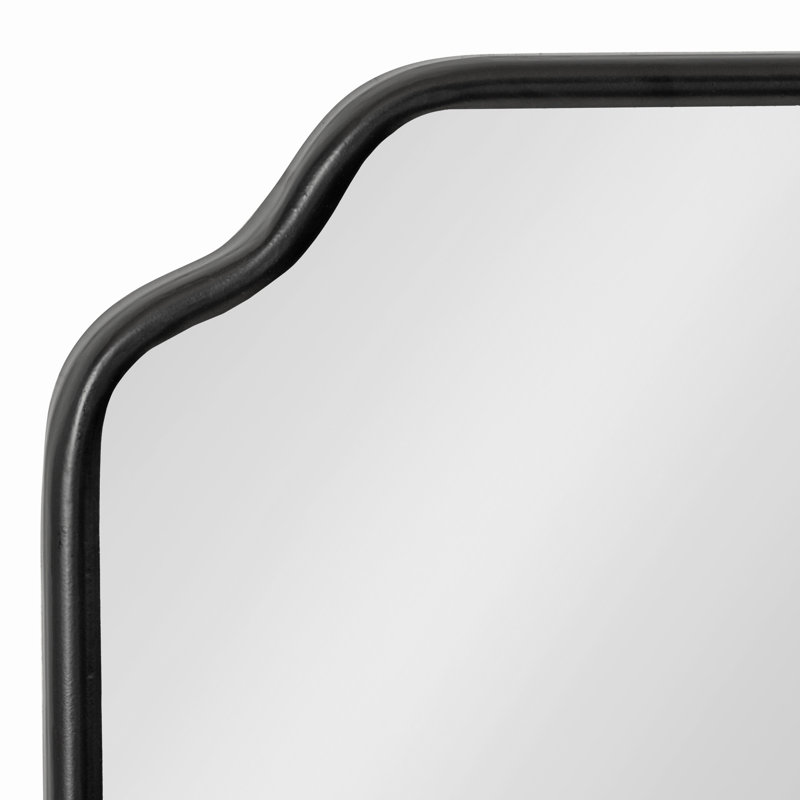 Aransa Scalloped Rectangle Wall Mirror, Black, 48" x 18"