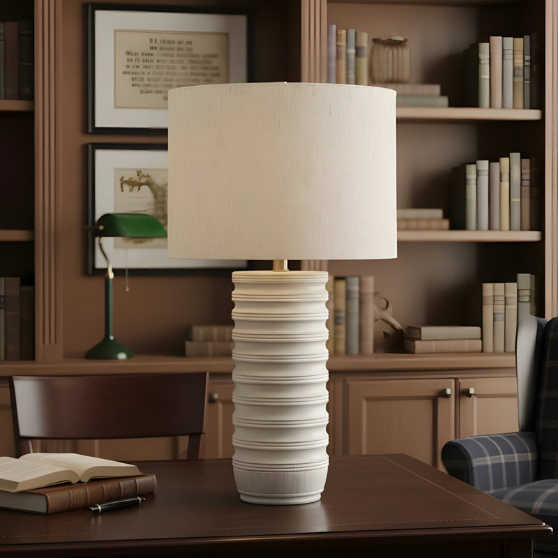 Lighting, 28 po, lampe de table, résine crème, abat-jour ivoire / crème, transitionnel